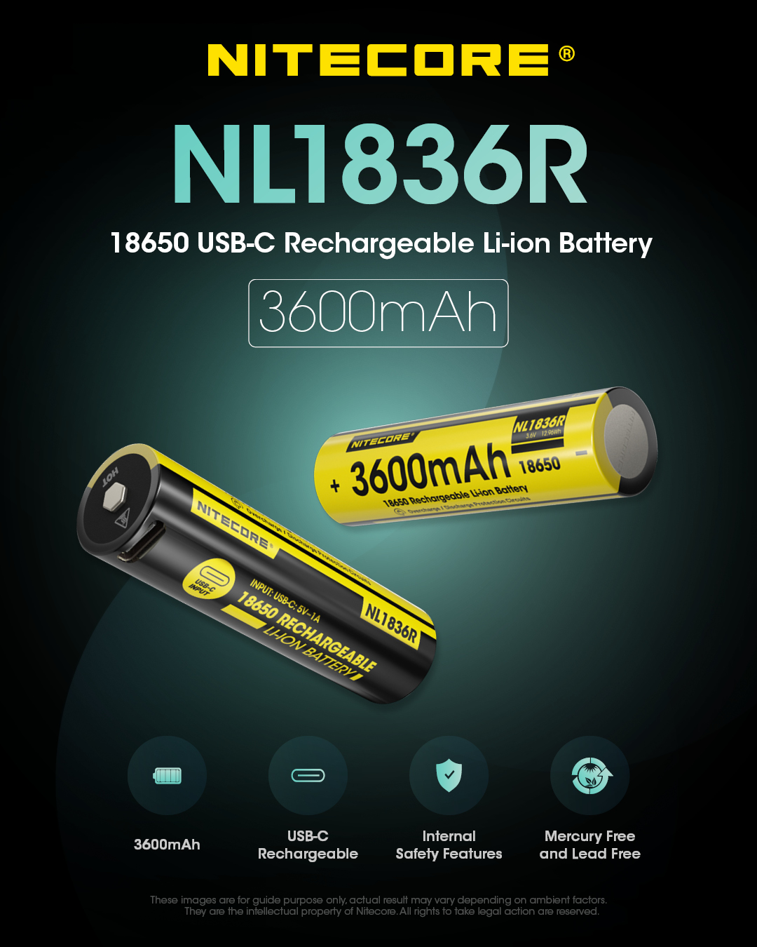 NITECORE NL1836R 18650 USB-C Rechargeable Li-ion Battery