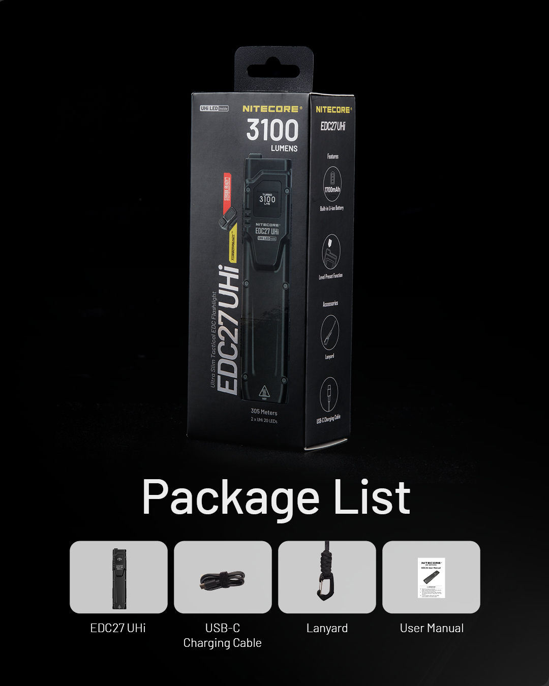 NiteCore EDC27 Torcia LED Tascabile Ricaricabile - 3100 Lumen, 55h Autonomia, 122g - 2