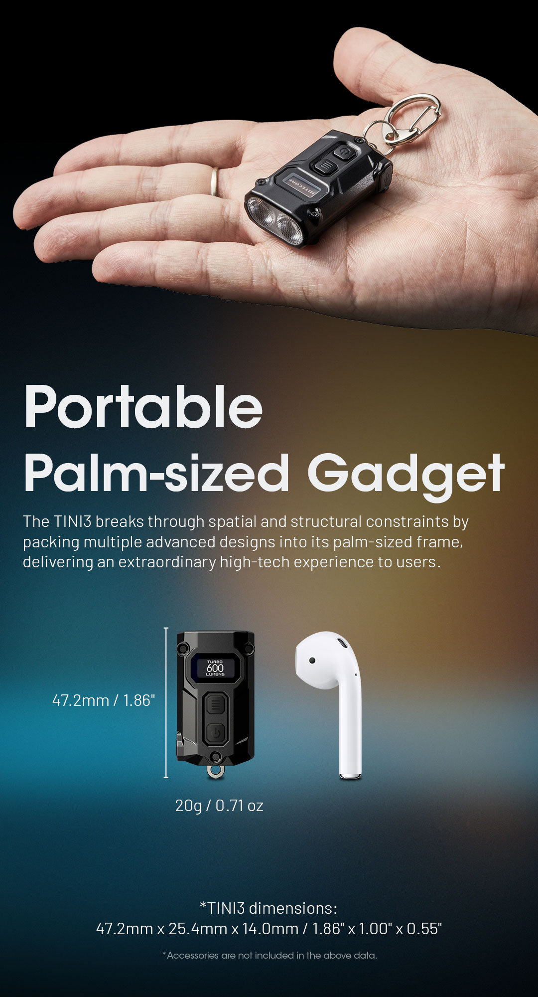 thumbnail interactive-video image 1 of Nitecore TINI 3 Keychain Flashlight – 600 Lumens, Multi-Color, Rechargeable – Black, IP54 Water Resistant – Includes Battery 1 of 5