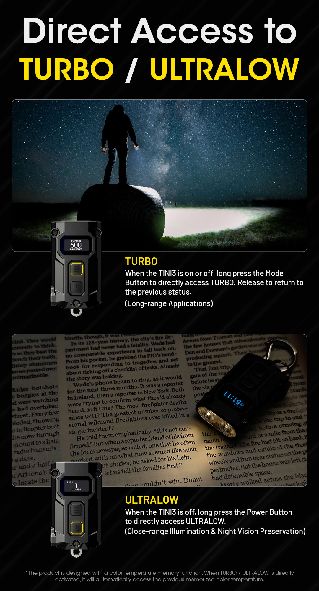 Nitecore TUP2 (Tup 2) 1200 Lumen Rechargeable Metal Keychain Flashlight – Multi-Color Temperature (Warm/Neutral/Cool) EDC Light USB-C Fast Charging Digital Display Lightweight With NSticker (Black) | Guatemala