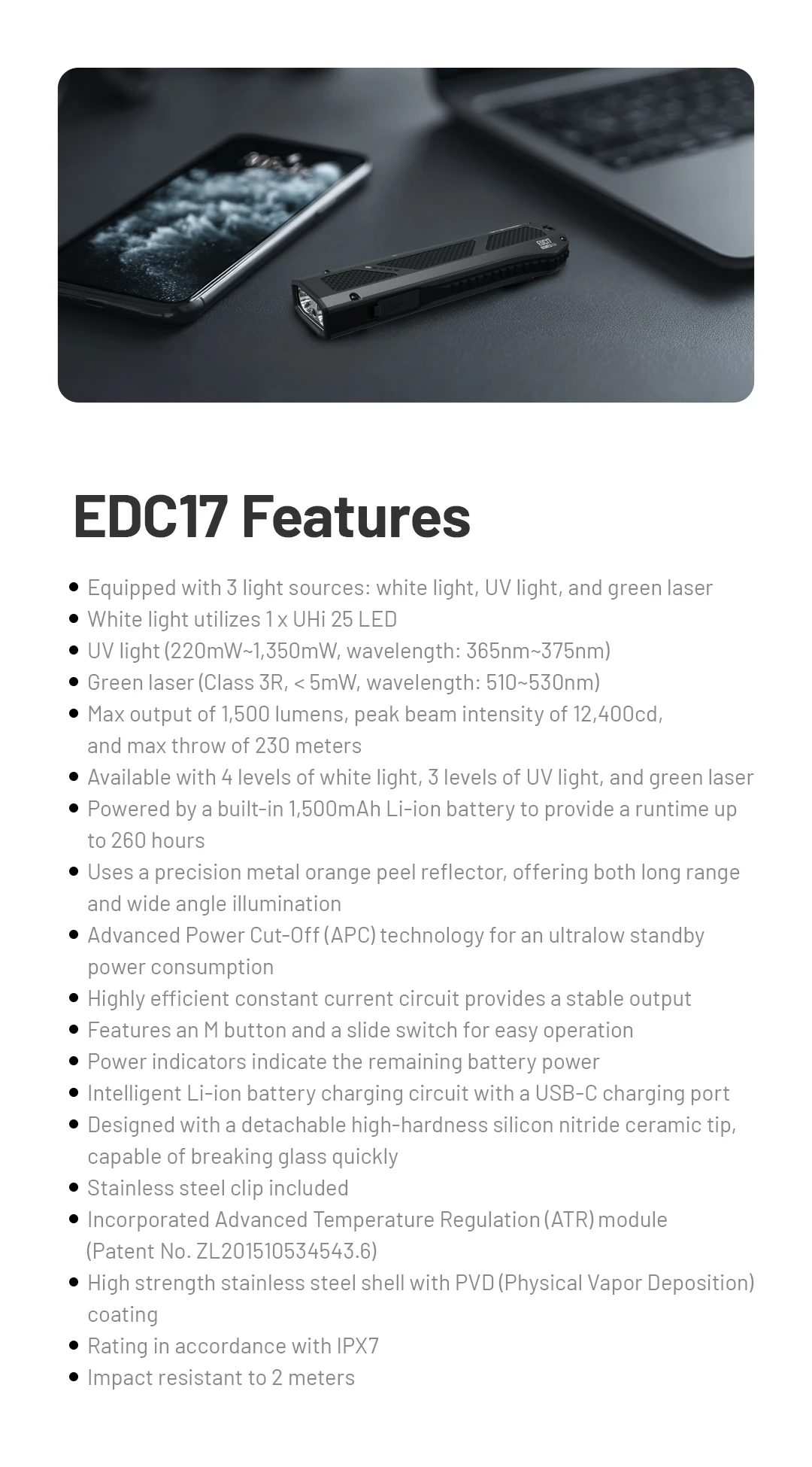 NITECORE EDC17 Three Light Sources Ultra Slim EDC Flashlight