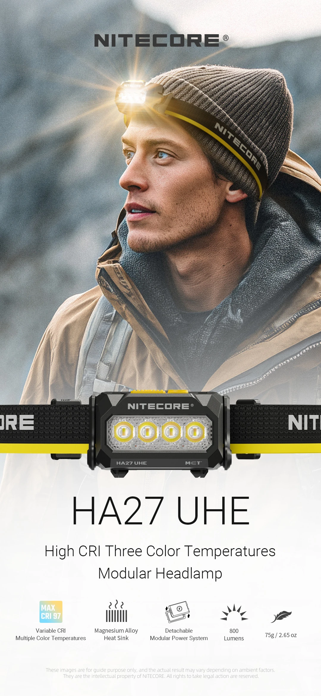 NITECORE HA27 UHE High CRI Three Color Temperatures Modular Headlamp