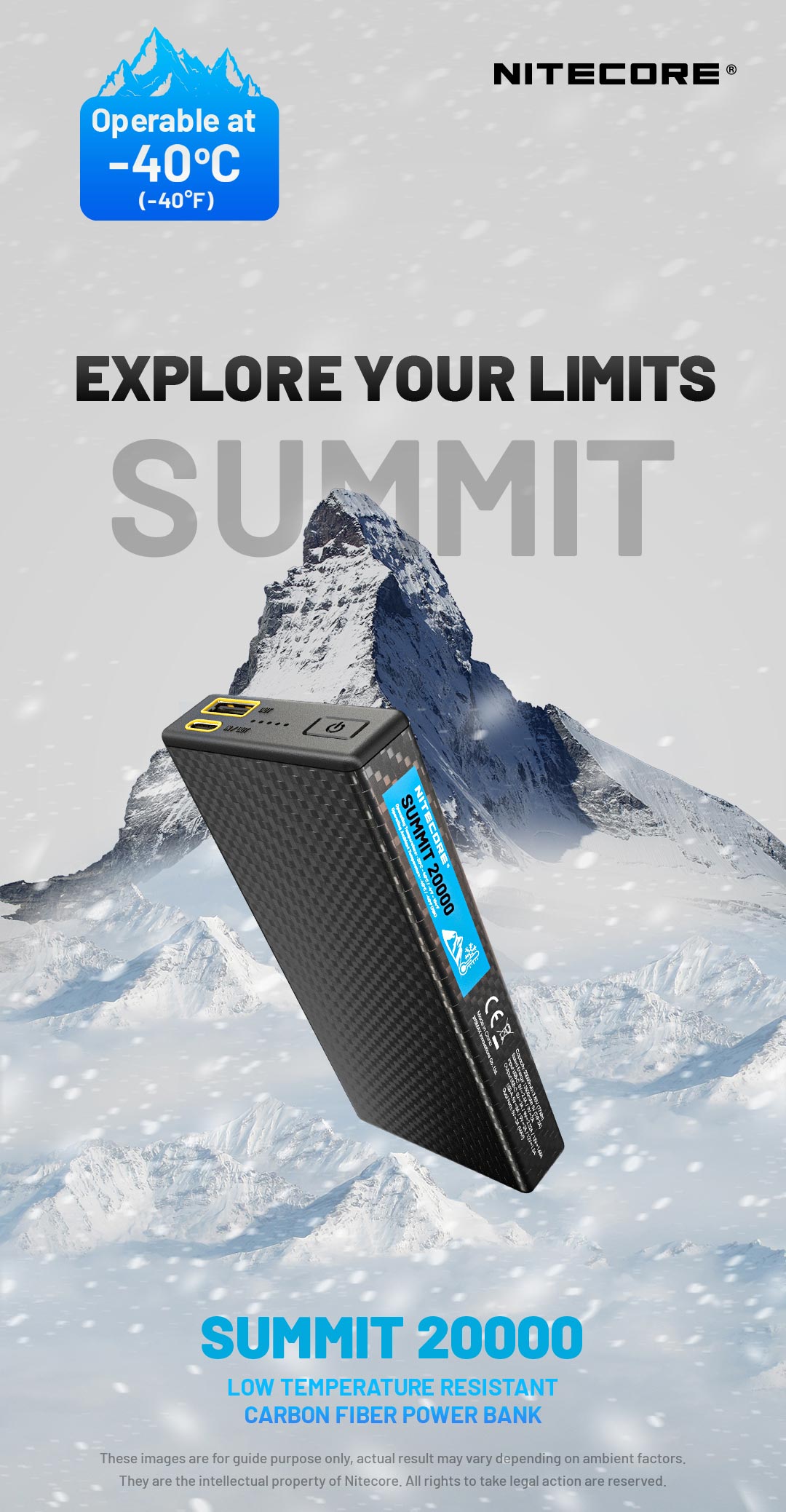 Nitecore Summit 20000 モバイルバッテリー　箱とケース有り NITECORE SUMMIT 20000 Low Temperature Resistant Carbon Fiber Power